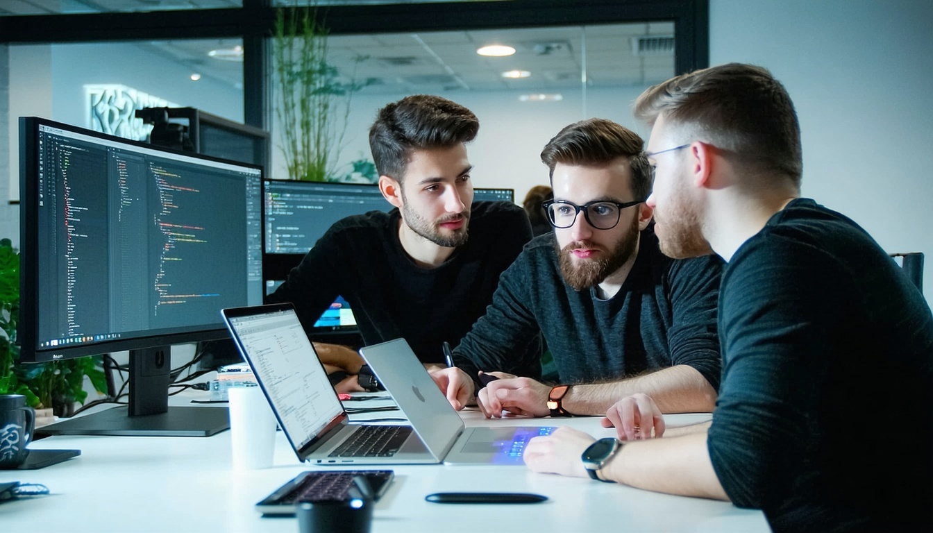 Developers collaborating on a web application project
